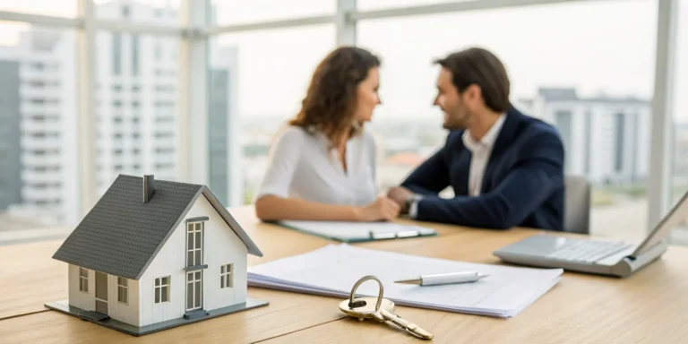 Couple learning about the mortgage loan process for buying their first home.