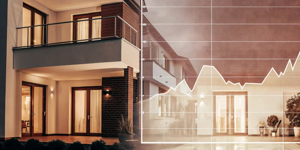 Side by side comparison of an investment property and mortgage rate charts