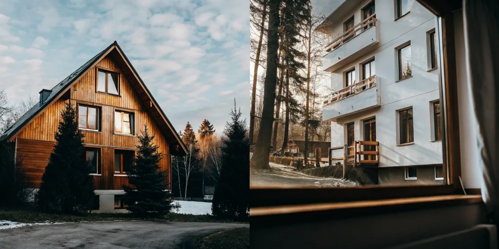 Split comparison of a second home vacation property and an investment rental property with contrasting mortgage terms