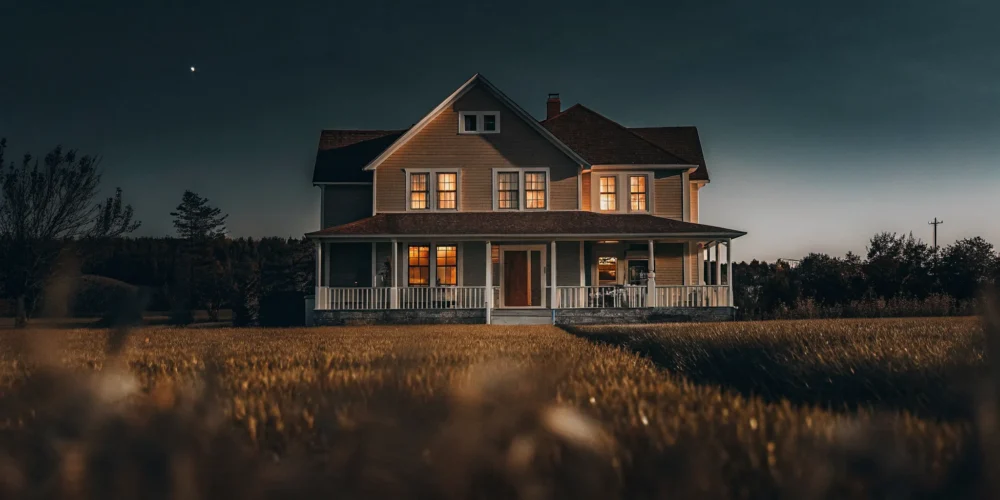 Rural American home with green fields representing USDA Rural Development home loan opportunity