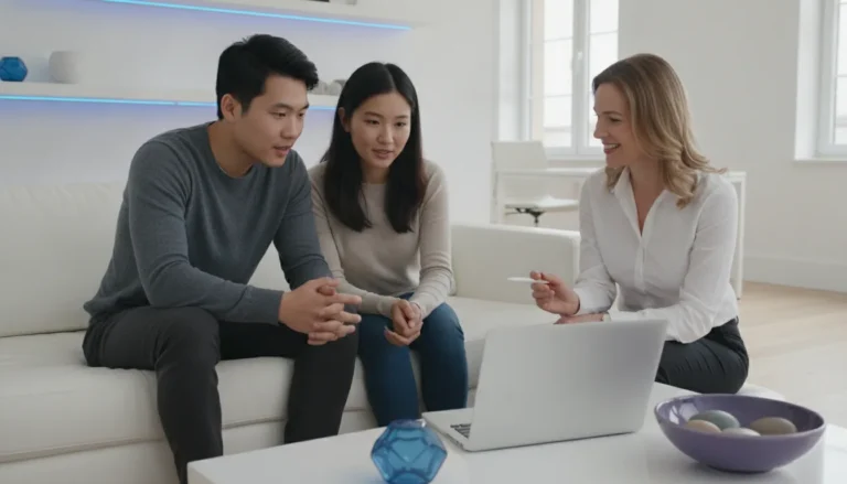 Couple comparing mortgage options with a loan officer online