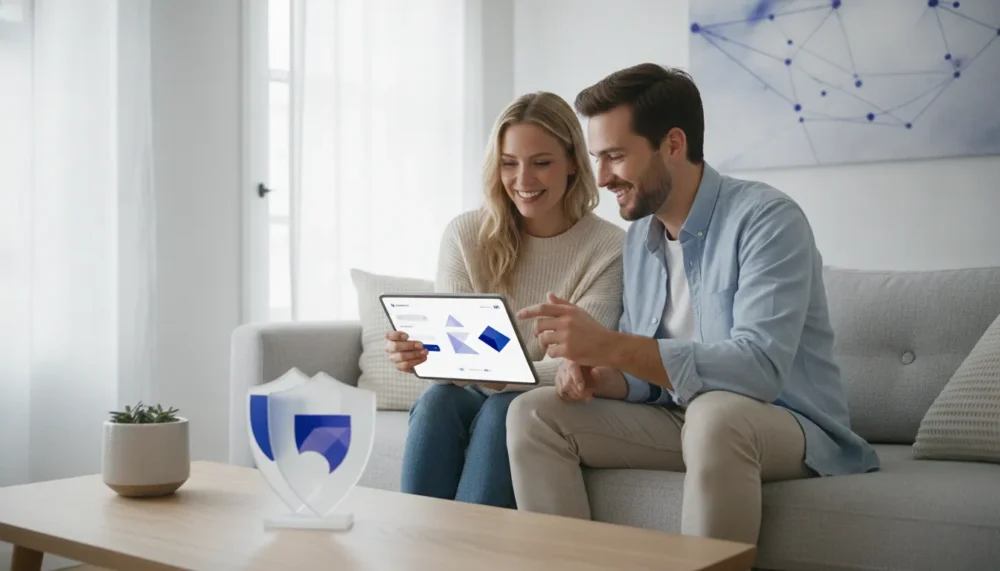 Couple comparing mortgage rate options on a tablet