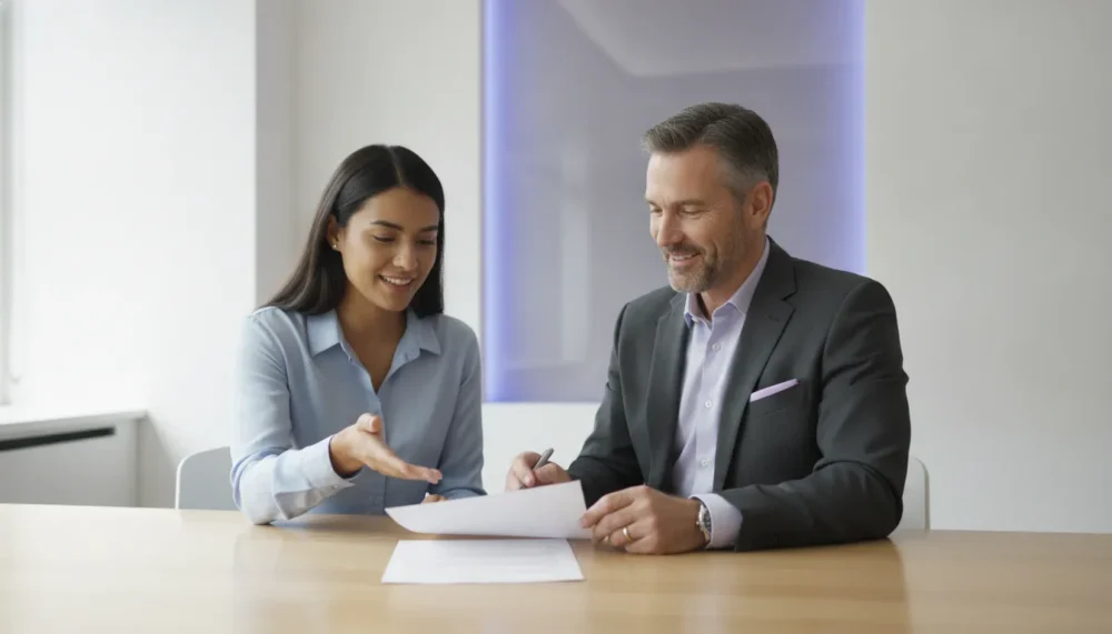 Borrower reviewing a mortgage closing disclosure with a mortgage professional