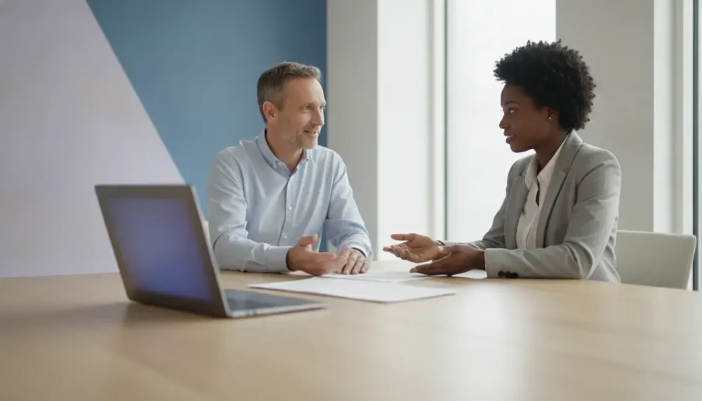 Borrower and mortgage professional comparing mortgage origination fees and loan costs