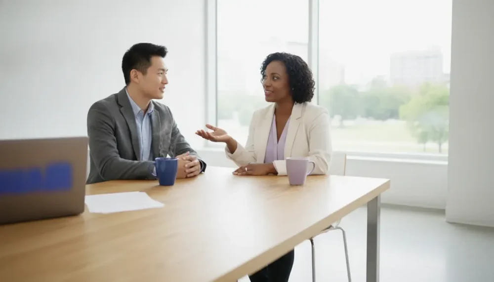 Borrower asking a mortgage loan officer questions during a transparent loan discussion